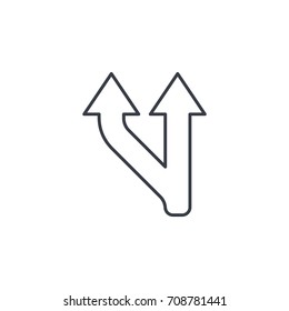 Símbolo de Estrada de Junção - Separação, ícone de linha fina de duas vias. Ilustração de vetor linear. Pictograma isolado sobre fundo branco