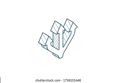 Junction Separation, three way isometric icon. 3d vector illustration. Isolated line art technical drawing. Editable stroke