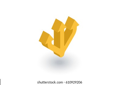 Junction Separation, three way isometric flat icon. 3d vector colorful illustration. Pictogram isolated on white background