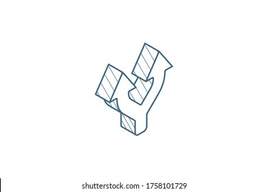 Junction, Separation, Two paths, ways isometric icon. 3d vector illustration. Isolated line art technical drawing. Editable stroke