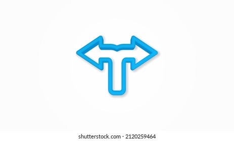 Junction, Separation, two paths, ways 3d line flat color icon. Realistic vector illustration. Pictogram isolated. Top view. Colorful transparent shadow design.