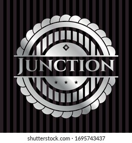 Junction silver badge. Vector Illustration. Mosaic.