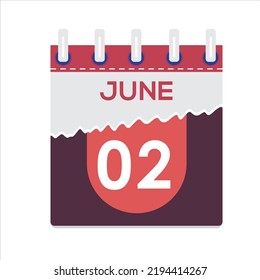 June 02. Vector flat daily calendar icon. Date and time, day, month. Holiday. Season. White Background