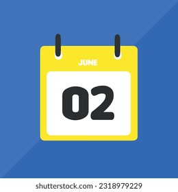 June 02 vector icon calendar Date, day and month Vector illustration, colorful background.