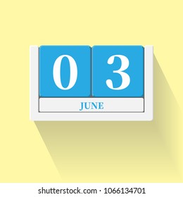 June 03. Vector flat daily calendar icon. Date and time, day, month. Holiday. Season.