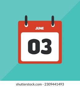 June 03 vector icon calendar Date, day and month Vector illustration, colorful background.