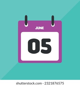 June 05 vector icon calendar Date, day and month Vector illustration, colorful background.