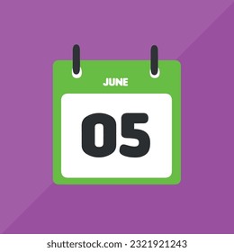 June 05 vector icon calendar Date, day and month Vector illustration, colorful background.