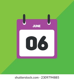 Juni 06 Vektorsymbol im Kalender Datum, Tag und Monat Vektorgrafik, bunter Hintergrund.