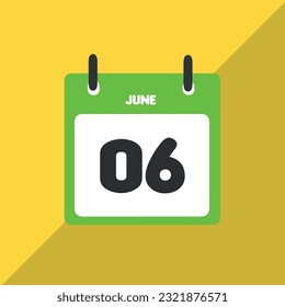 June 06 vector icon calendar Date, day and month Vector illustration, colorful background.