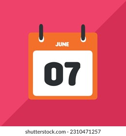 June 07 vector icon calendar Date, day and month Vector illustration, colorful background.