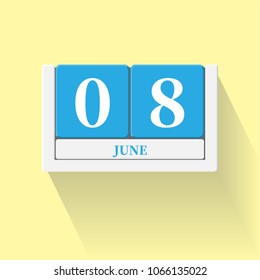 June 08. Vector flat daily calendar icon. Date and time, day, month. Holiday. Season.