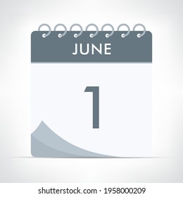June 1 - Calendar Icon - Vector Illustration. Gray calendar.