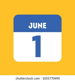 June 1 calendar icon yellow flat. International Children's Day, parents, milk, the Northern Fleet, the Russian Navy, the creation of the government communication of Russia