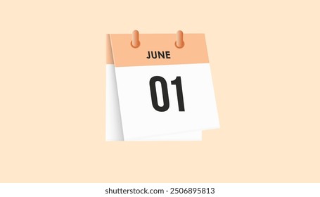 June 1 - calendar and Time planner. Daily Calendar Icon reminder. Vector Illustration.