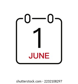 1. Juni Datum auf dem Kalender, Vektorlinie Strich Symbol für die Benutzeroberfläche. Kalender mit Datum, Vektorgrafik.