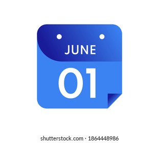 June 1 Date on a Single Day Calendar in Flat Style, 1 June calendar icon