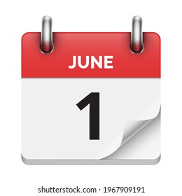 June 1 flat daily realistic calendar icon date vector image