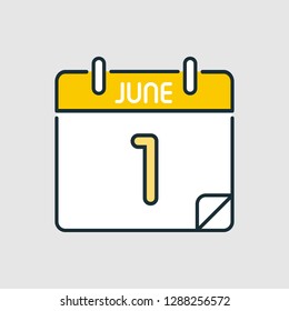 June 1. Flat icon calendar isolated on gray background. Vector illustration.
