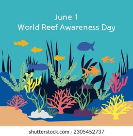 June 1 is world reef awareness day Vector illustration.