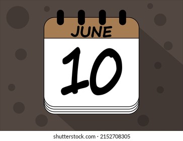 June 10 calendar date design. Calendar page icon for june days