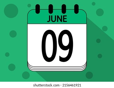 June 10 calendar date design green. Calendar page icon for june days