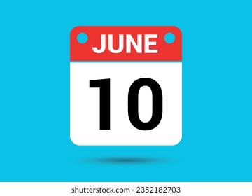 10 de junio Fecha del calendario Icono plano Día 10 Ilustración vectorial