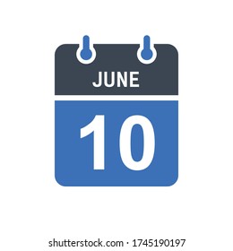 June 10 Calendar Date Icon, Event Date Icon, Calendar Date, Icon Design Vector Graphic
