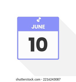Icono del calendario del 10 de junio. Ilustración vectorial de icono de calendario de fecha, mes