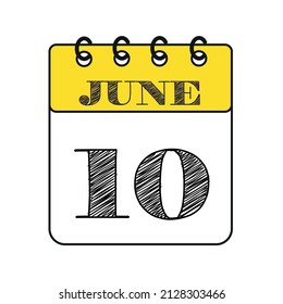June 10 calendar icon. Vector illustration in flat style.