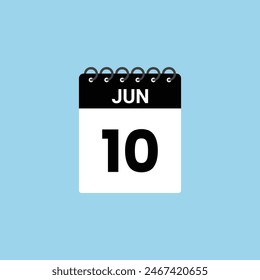 June 10  calendar reminder.  10th June Date Month calendar icon design template.