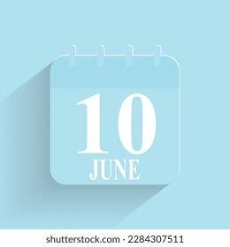 June 10 Daily Calendar Icon Date And Time Day Month Holiday Flat Designed Vector Illustration