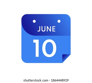 10 de junio Fecha en un calendario de un solo día en estilo plano, icono del calendario del 10 de junio
