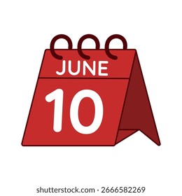 10 de junho vetor do calendário da mesa no fundo branco
Ícone simples de calendário vermelho vetorial