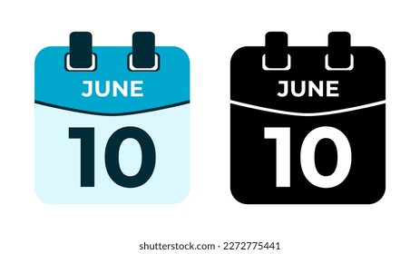 June 10 flat daily spiral calendar icon date vector image in matching color scheme. Suitable and perfect for design material, such as event or reminder. The best editable graphic resources.