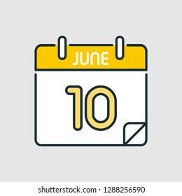June 10. Flat icon calendar isolated on gray background. Vector illustration.