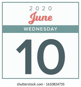 
June 10th, 2020. Calendar day icon. Red and grey color.