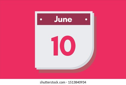June 10th calendar icon. Day 10 of month. Vector illustration.