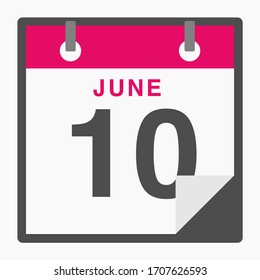 June 10th Flat icon calendar isolated on white background. Vector illustration
