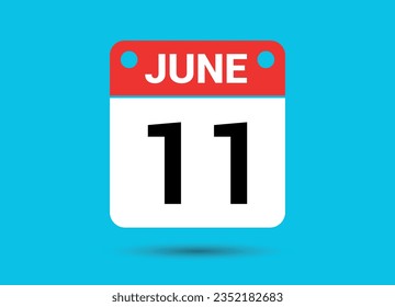 June 11 Calendar Date Flat Icon Day 11 Vector Illustration