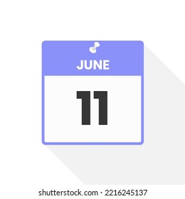 June 11 calendar icon. Date,  Month calendar icon vector illustration