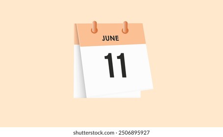 June 11 - calendar and Time planner. Daily Calendar Icon reminder. Vector Illustration.