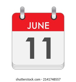 JUNE 11. A leaf of the flip calendar with the date of JUNE 11. Flat style.