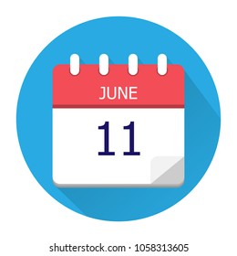 June 11. Vector flat daily calendar icon. Date and time, day, month. Holiday. Season.