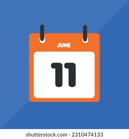 June 11 vector icon calendar Date, day and month Vector illustration, colorful background.
