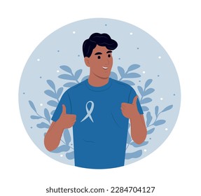 June 11 - World Prostate Cancer Day. Black mans and a symbol of mens health.Prostate cancer awareness ribbon with. Flat vector illustration.