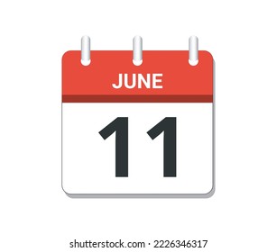 June 11th calendar icon vector. Concept of schedule, business and tasks