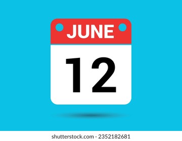 June 12 Calendar Date Flat Icon Day 12 Vector Illustration