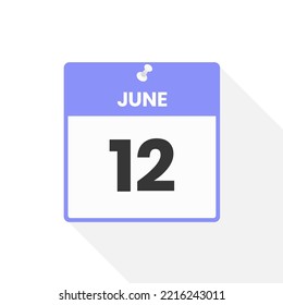 June 12 Calendar Icon. Date,  Month Calendar Icon Vector Illustration