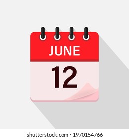 June 12, Calendar icon with shadow. Day, month. Flat vector illustration.